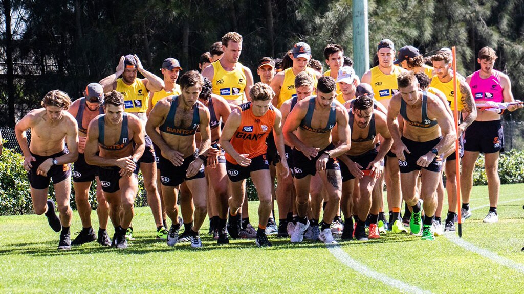 giants090119.jpg The Giants start Wednesday's time trial. Picture: @GWSGIANTS Twitter - AFL,GWS Giants,Heath Shaw
